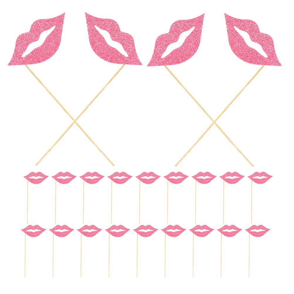 

60Pcs Lips Photo Booth Props Funny Mouth Lip Selfie Accessories Wedding Birthday Party Red Glitter Handheld Photo Booth Props