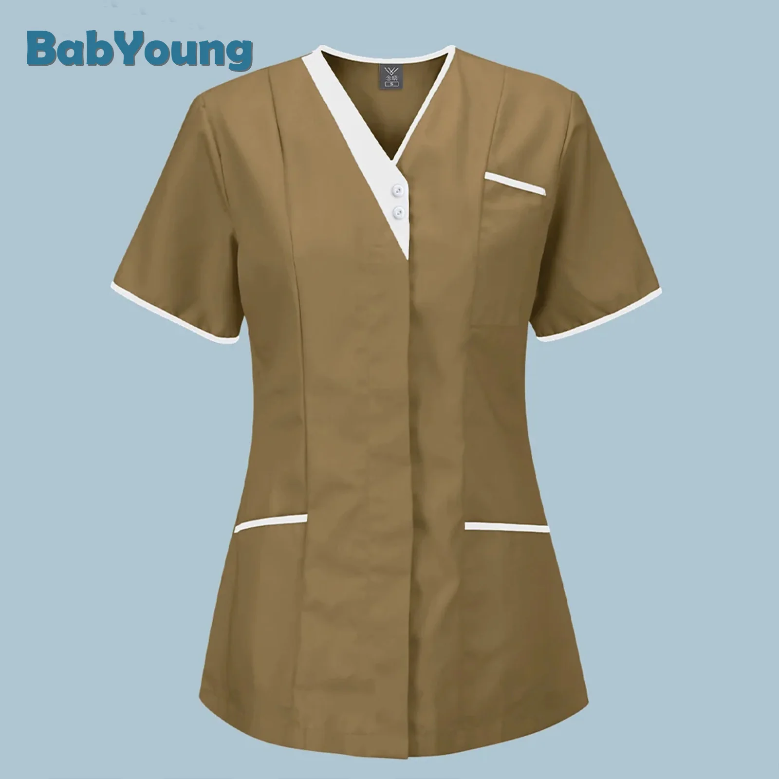 

t Shirt Surgery Hospital Nurse Uniform Blouse Fashion Women's Loose Tops Summer Short Sleeve Outwear V-neck Button 7 Solid Color