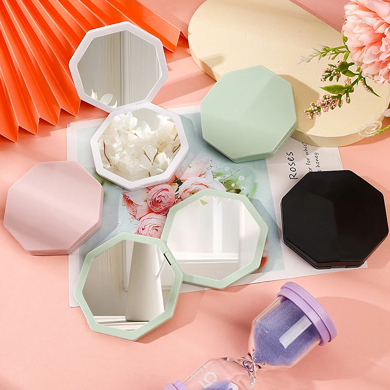 Handheld Makeup Mirror Double Sided Mini Hexagon MirrorPortable Pocket Folding Makeup Mirror For Travel Beauty Cosmetic Tool