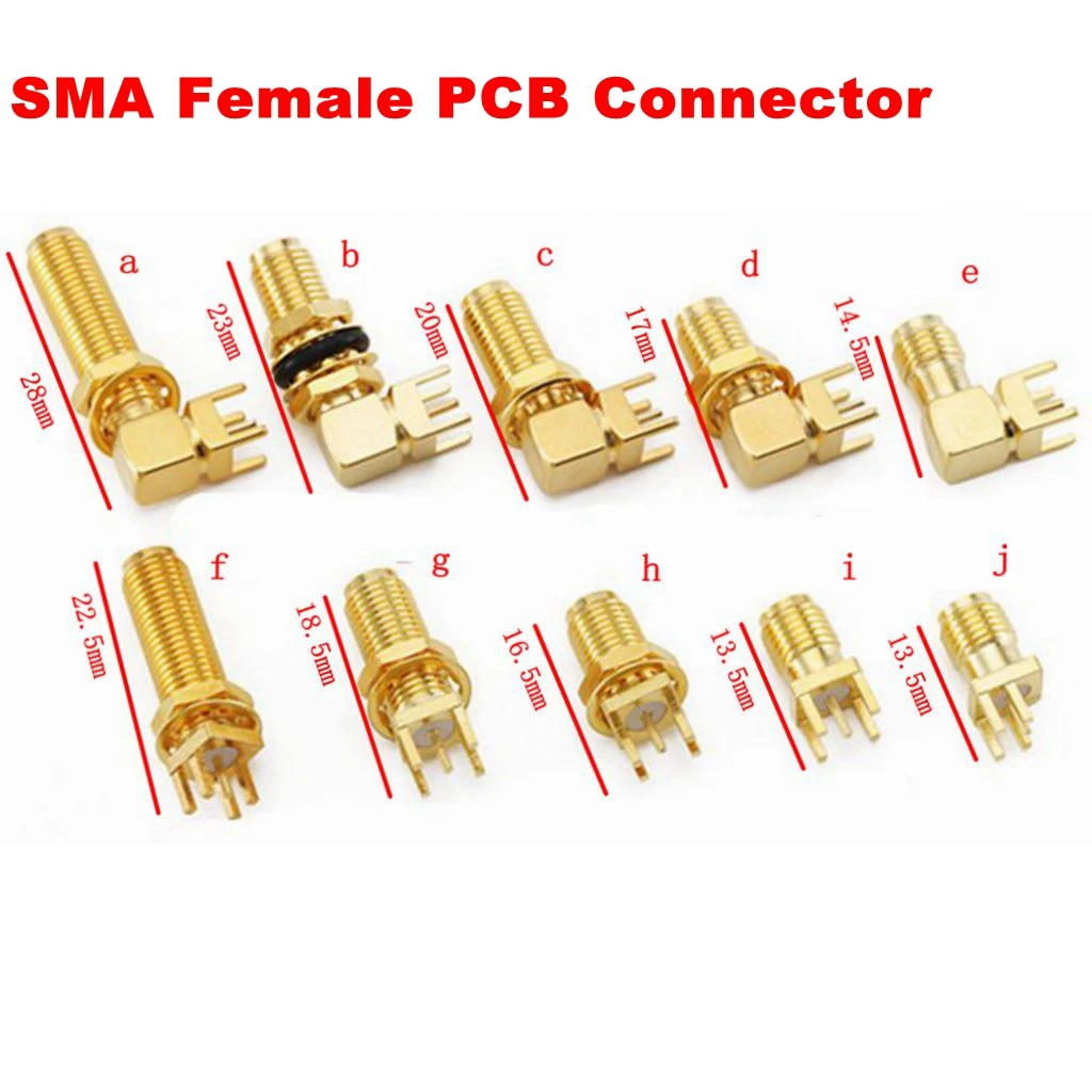 1pcs RF 50ohm Right Angle /Straight  SMA 28mm,23mm,22.5mm,20mm ,18.5mm,16.5mm,17mm,14.5mm,13.5mm  Female PCB Connector Adapter