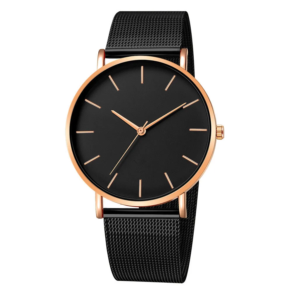 Minimalist Mesh Belt Ultra-thin Fashion Men Watch Rose Gold Business Stainless Steel  Quartz Clock