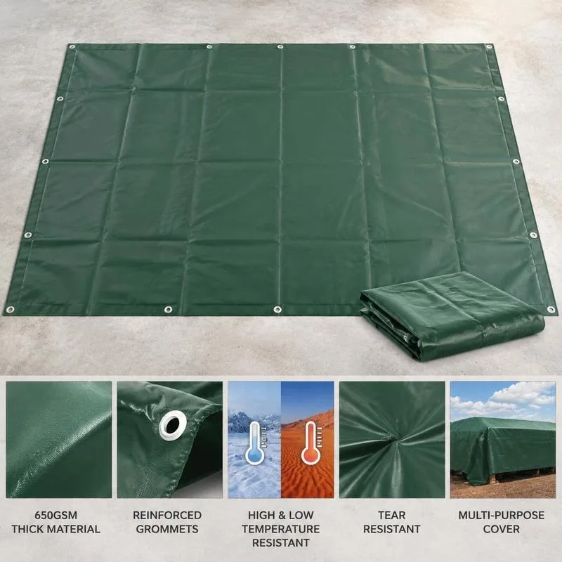 Zdjęcie 5: Plandeka z płótna z powłoką PVC 300x400 cm, odporna na rozdarcia, z uchwytami do mocowania, wszechstronna osłona ochronna do