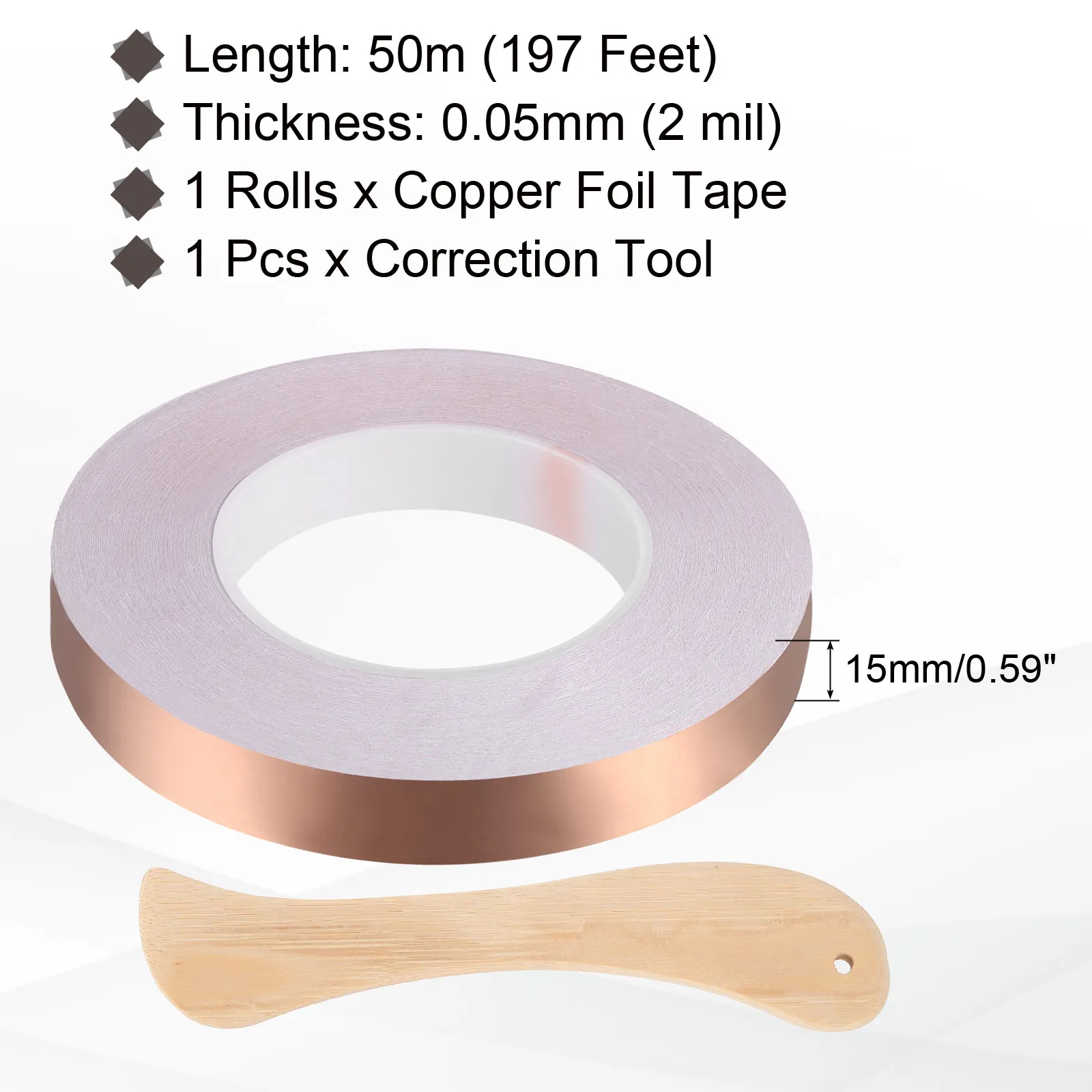 10-50M DIY Copper Foil Tape Single Conductive Adhesive Tape with Correction Tool for EMI/RFI Shielding/Electrical Repair/Circuit