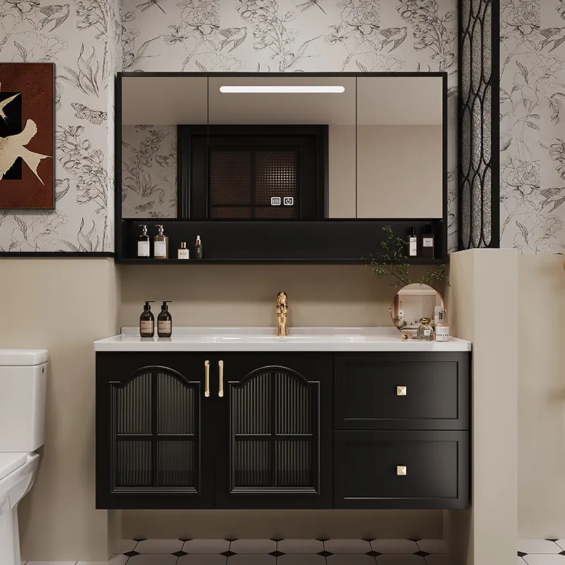French retro bathroom cabinet combination ceramic integrated basin toilet washstand cabinet