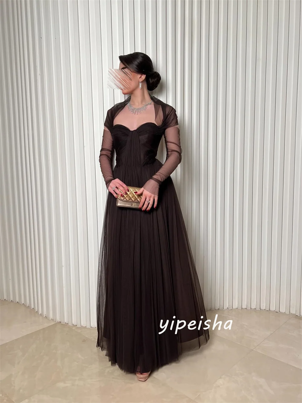 Customized Matching Sexy Tulle Pleat Ruched Draped A-line Off-the-shoulder Long Dresses Evening Dresses for Woman image 4