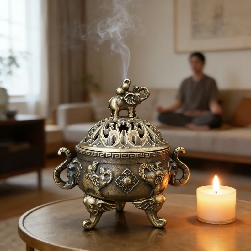 

Vintage Alloy Cloud Incense Burner Open Tripod Coil & Stick Holder Mini Sandalwood Censer Indoor Outdoor Home Decor Ornament