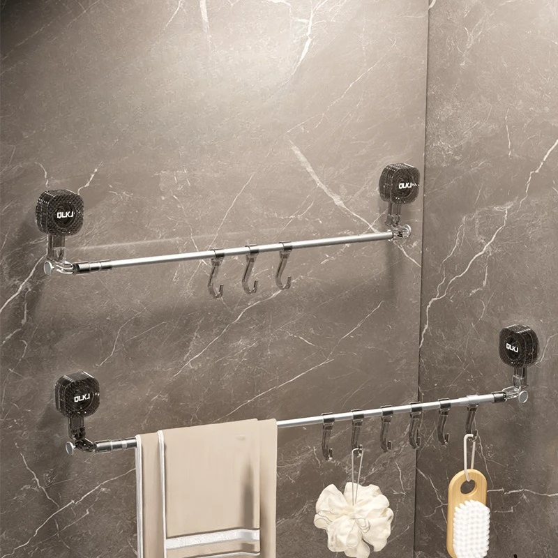 

Новый стиль, вешалка для полотенец на присоске для ванной комнаты, настенный телескопический держатель для полотенец без сверления с крючками для хранения