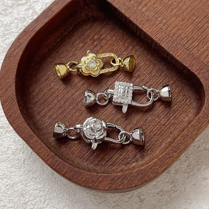 1 Piece of Copper Plated Gold Rose Pearl Push Button DIY Bracelet Necklace Connecting Buckle Accessories Jewelry Making Material