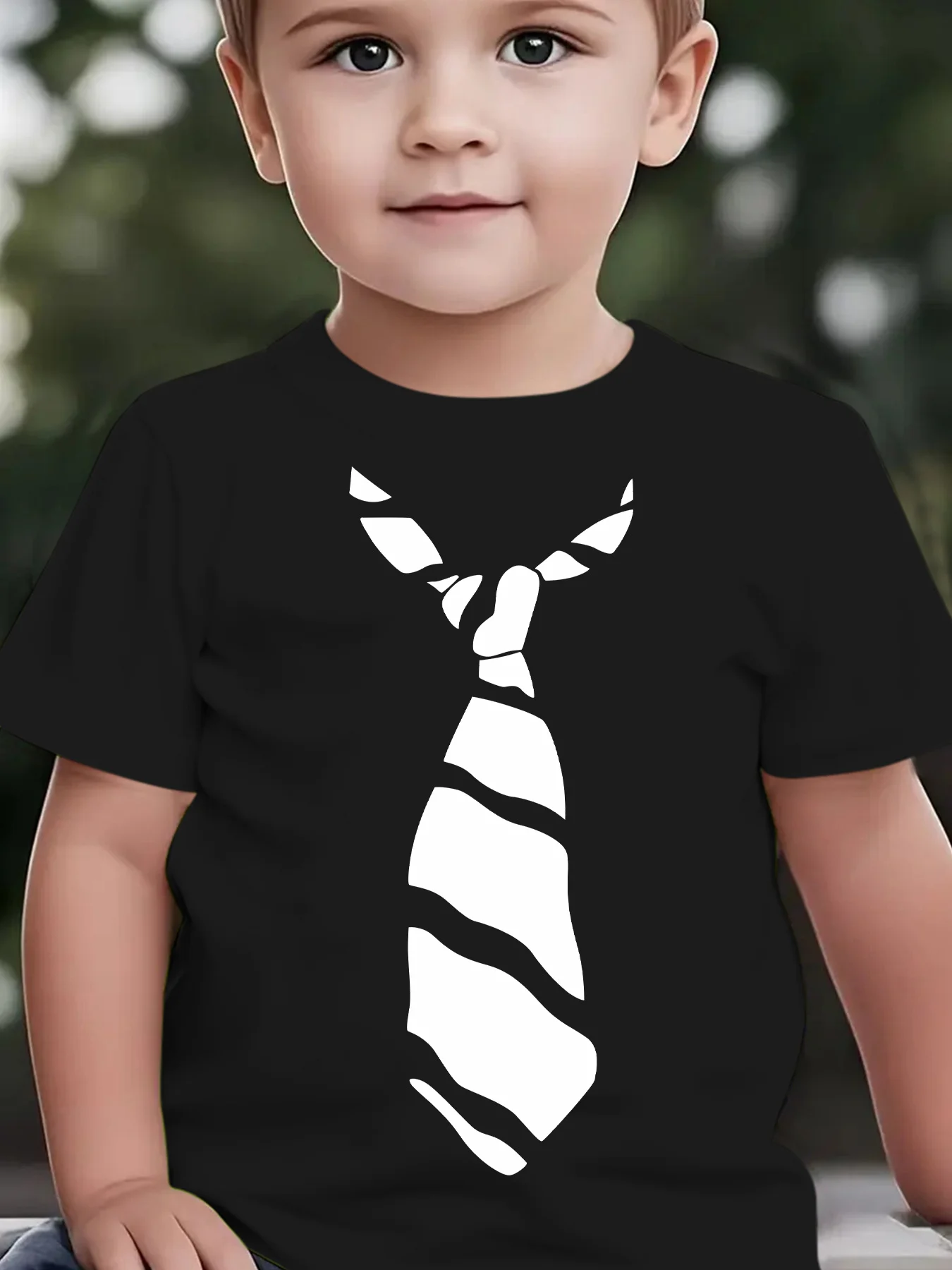 Striped Fake Tie Minimalist Print Boys Girls Family Matching Tee Soft Kids Parent Short Sleeve Daily Casual Comfort T Shirt