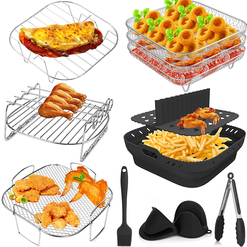사각 핫 에어 프라이어 액세서리, 금속 오븐 베이킹 랙, 요리 그릴 거치대, Cosori,Instant,Vortex,Foodi Airfryer 바구니