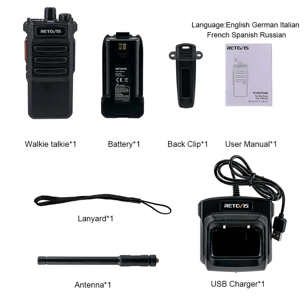 Retevis RT86 Walkie Talkie Radio de Comunicação Rádio Comunicador Longo Alcance Profissional Rádio Portátil Radio fm Portatil Recarregável ptt Walkie-talkie Longa Distância UHF Caça Rádios Portáteis Walkies Talkies 10W