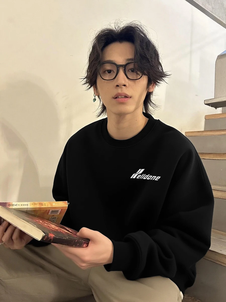 

American Sle Fce Lined Oversized round Ne Sweatirt ex Winter Casual Wear for Couples No Hat Required