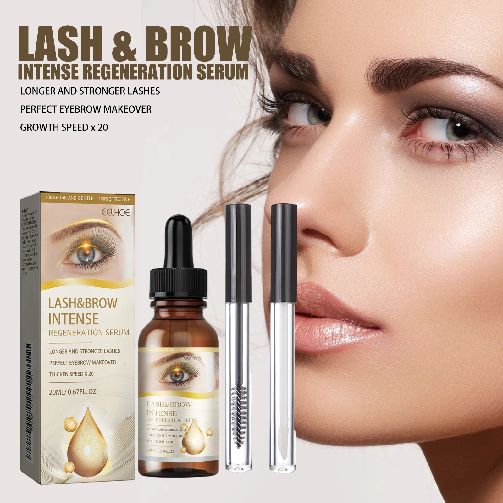 Eelhoe Eyelash Growth Serum Lengthening Mild Curling Eyelash Beautiful Rich Slender Long Moisturizing Eyebrows Portable Mascara