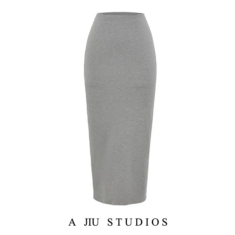 

Street Sle Color One-Step Bodycon Sexy Women's Skirt High Waist Stretchy Casual High Elastici Slimming Long Skirt