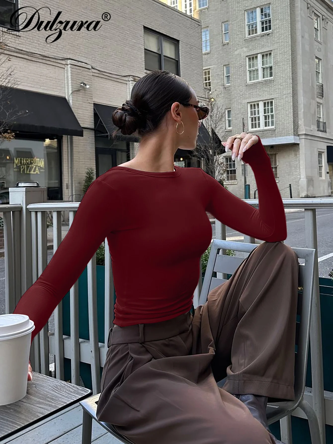 Dulzura 2025 Autumn Latest Solid Sexy O-Neck Long Sleeve Backless Slim T-Shirt Women'S Fashion Casual Party Club Street Clothes