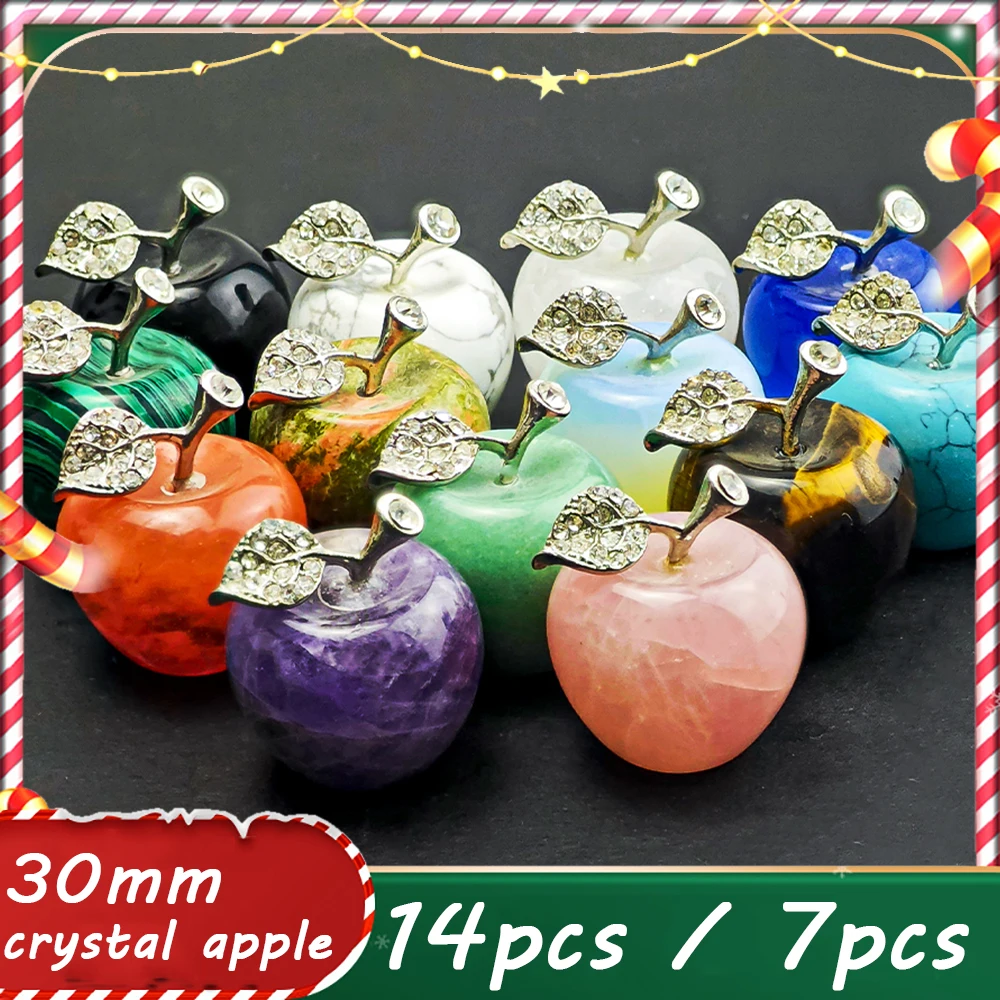 

14pcs 30mm Natural Crystal Apples Amethyst Multicolor Stone Apple Figurines Ornament Christmas Present Home Desktop Decorations