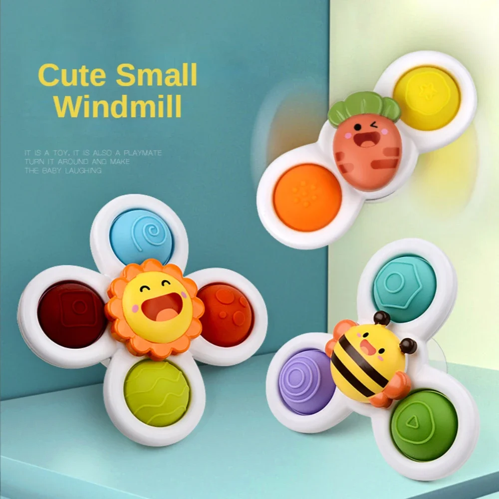 3pcs Fidget Toys Baby Rattle Gift Child\'s Bathroom Bath Toys Fingertip Fun Spinning Top Cartoon Animal Rotating Sucker Bath Swim