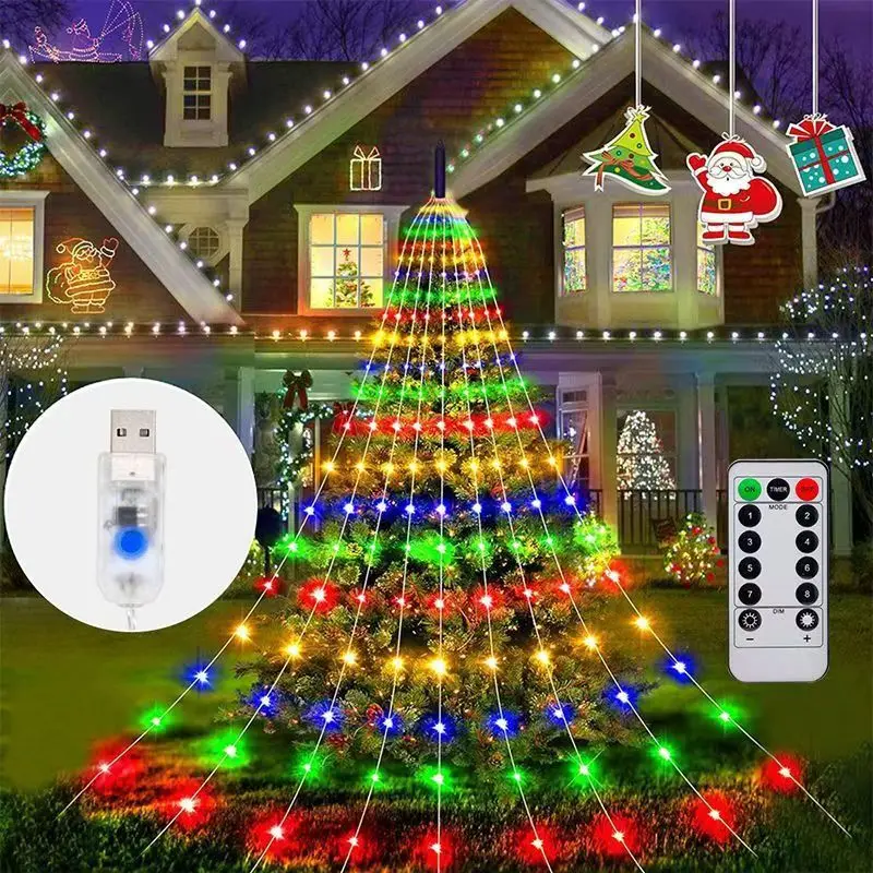 شجرة عيد الميلاد أضواء الشلال 198 المصابيح 2 متر USB سلسلة ضوء مع توبر ستار أضواء الجنية مقاوم للماء 8 طرق لديكور الزفاف #1