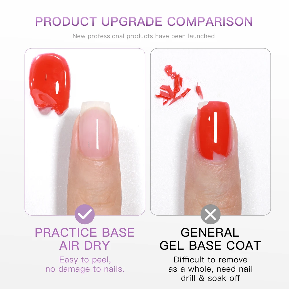 AS HEMA FREE Air Dry Peel Off Base Coat Gel Nail Polish 15ml No Need Remover and Lamp Varnish Gel Beginner Practice BaseCoat