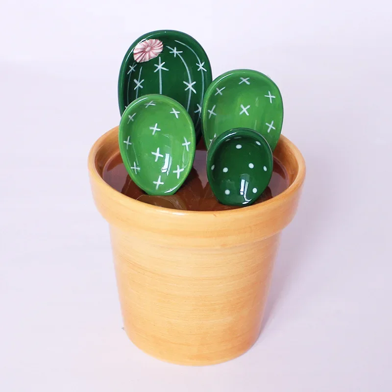 

# Wholesale Creative Cactus Ceramic Spoon Home Kitchen Baking Engraving Measurement Ceramic Spoon With Base Bracket #