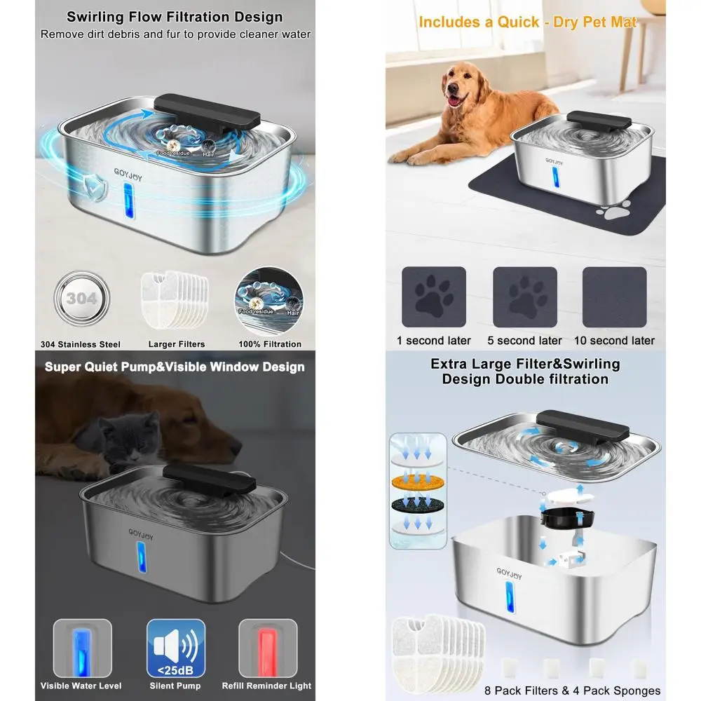 

Фонтан для воды для больших собак, фонтан для воды из нержавеющей стали, 3 галлона, большой поилка для воды для домашних животных с глубиной