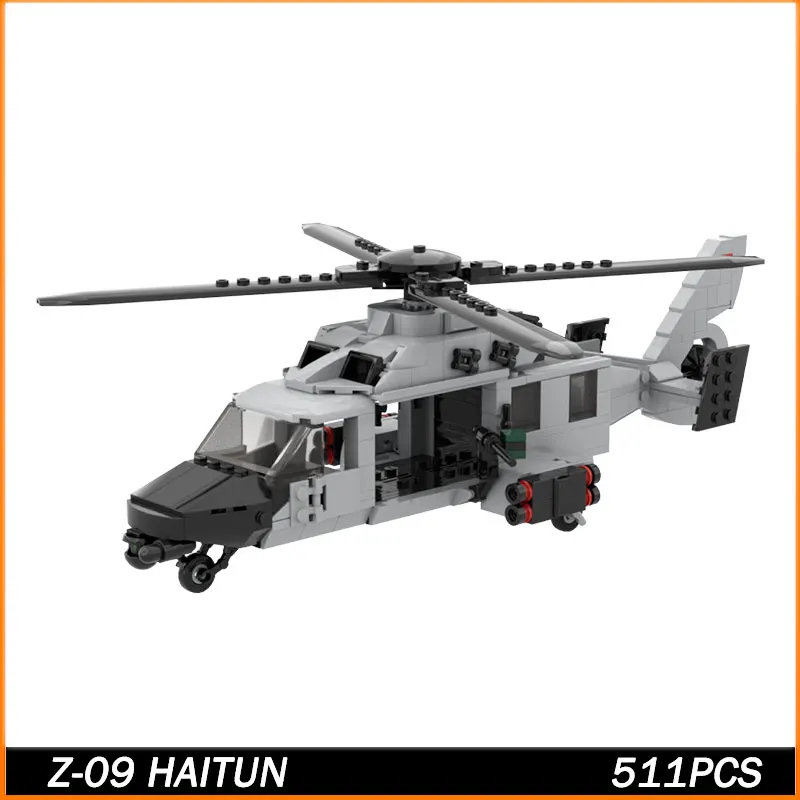 

MOC военная серия Z-09, транспортный вертолет, строительный блок, сборная модель, совместимые кирпичи, игрушки, самолет, рождественские подарки, 511 шт.