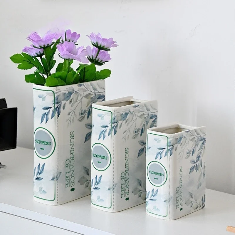 BOOK Shaped Ceramic Flower Vase Desktop Decoration Tabletop Ornament Ceramic Vase Dried Flower Pot Home Decoration