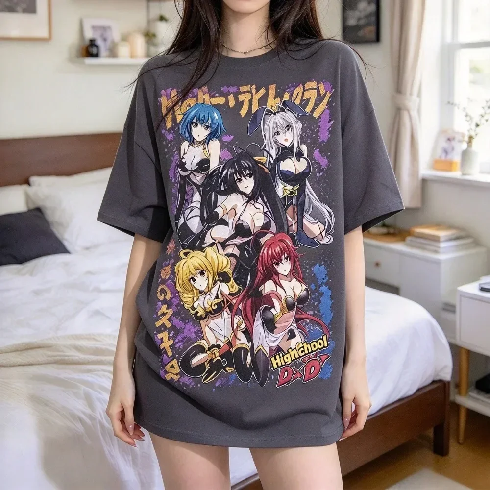 ly Released Anime-style Demon School Print Loose Cotton Short-sleeved Men's and Women's Comfortable and Loose Round-neck Top