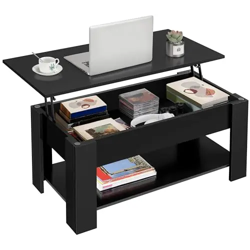 Black Lift Top Coffee Table with Storage for Living Room, 38.6