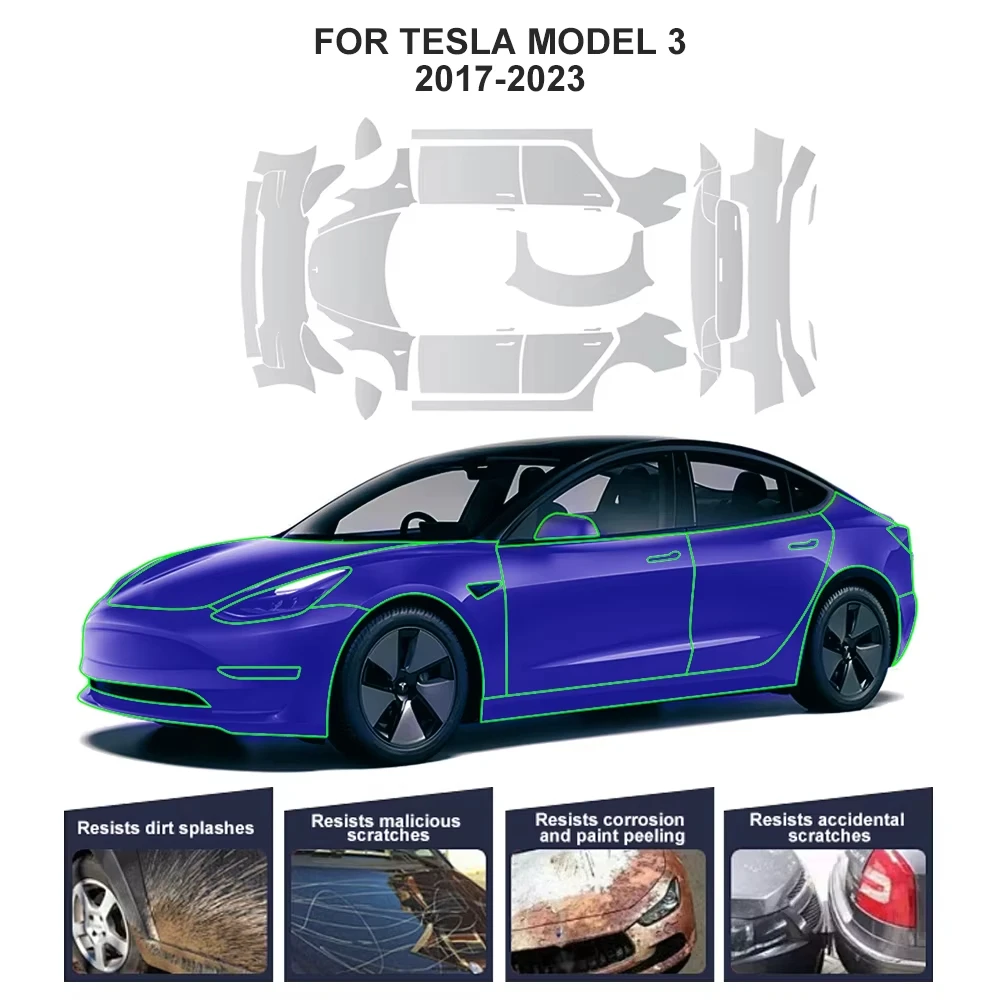 طبقة حماية شفافة لطلاء السيارات من مادة البولي يوريثان لـ Tesla Model 3 2017-2023 حمالة صدر شفافة ملحقات PPF لمقاومة الخدش