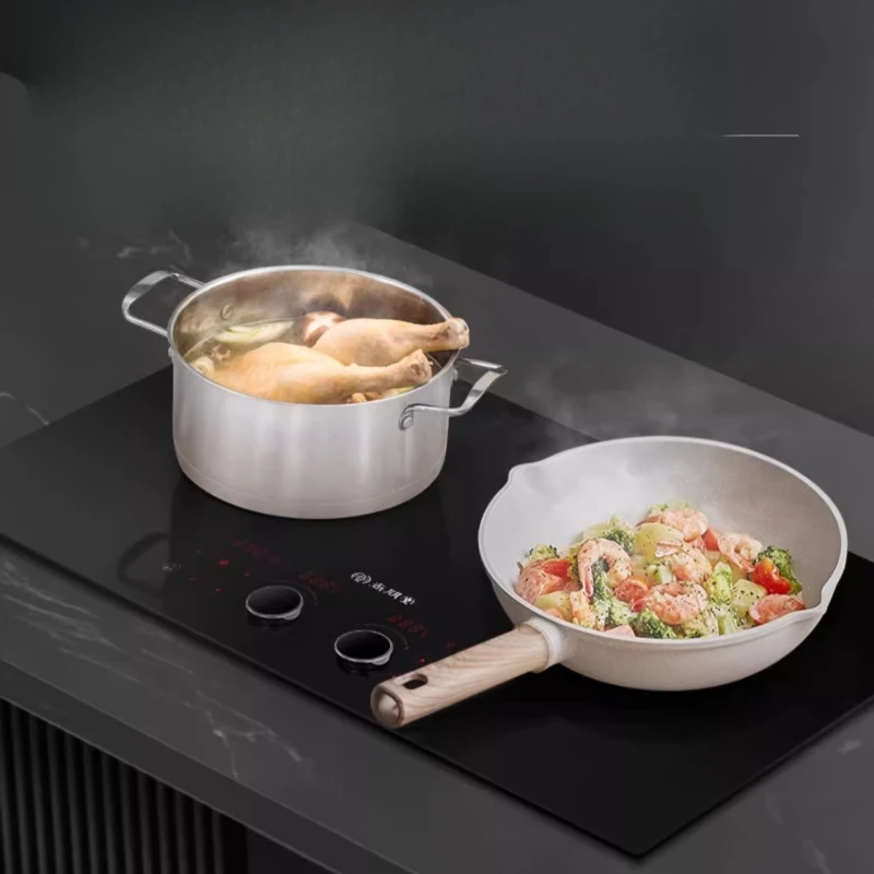 Integrated electromagnetic cooker household timing embedded double head