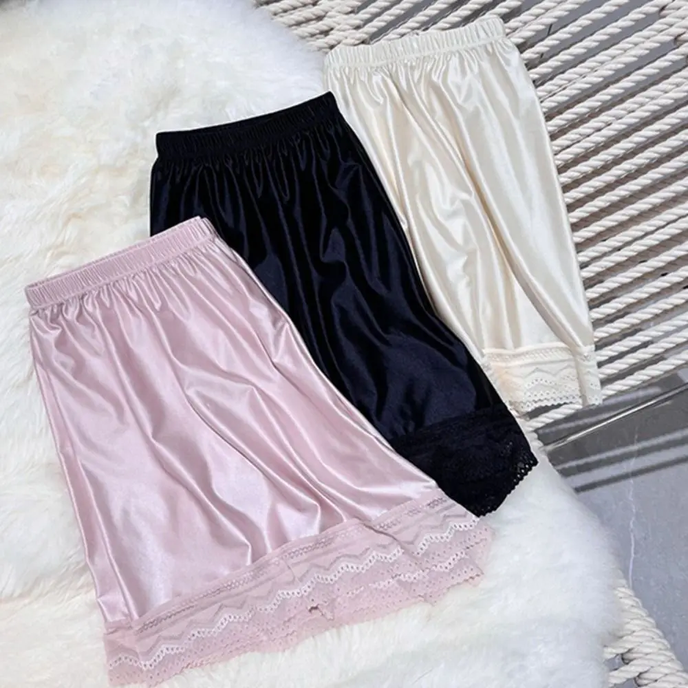 

Fashion Ice Silk Lace Safety Pants Loose Anti-Glare Seamless Shorts Mid Waist JK Lolita Summer Short Leggings Women