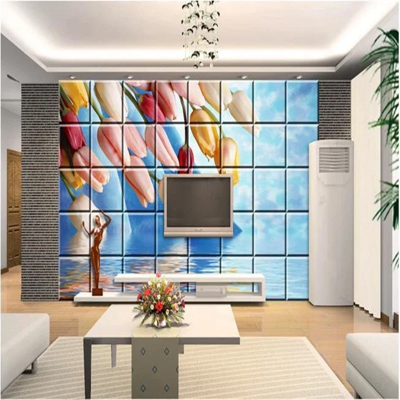 beibehang murals wallpaper TV backpack wall paper silk cloth tulip reflection murals 3d eco-friendly wallpaper papel de parede