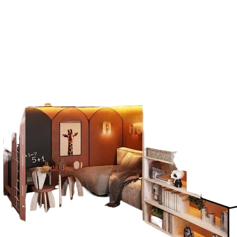 شقة صغيرة سرير درين للأطفال أسرة علوية وسفلية تخزين رف الكتب سرير غرفة الأطفال