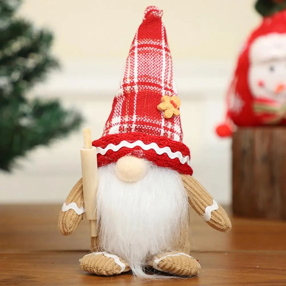 Festive Gnome Figurines Handmade Christmas Gnome Decorations Gingerbread Figurines Candy Gnomes Plush Stuffed Dolls for Home