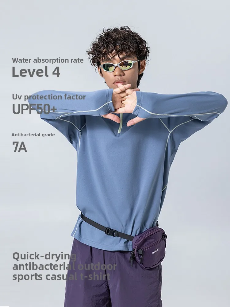 Autumn Outdoor Hiking Half Zipper Moisture Absorbing Quick Drying Sports Men's Sunscreen Long Sleeved T-shirt 7A Antibacterial