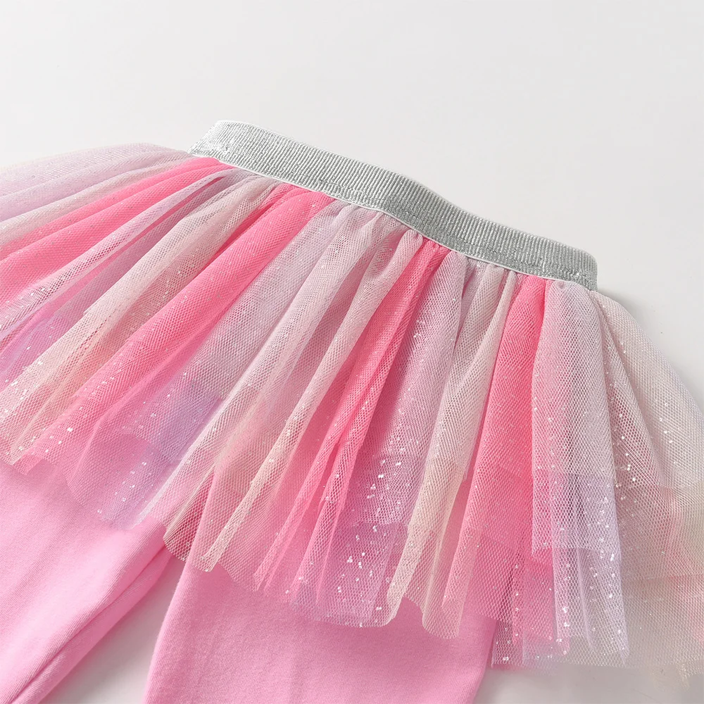 Kleinkinder Kinder Baumwolle Lässige Marineblaue Leggings mit glitzernden Sternenmuster Mesh Tüll Tutu Röcke Fake 2-teilige Kinder Prinzessin Hose – Detail 9