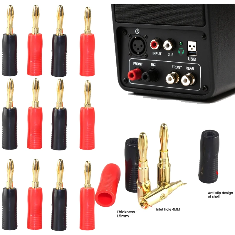 Gold-Plated Pure Copper 4mm Anti-Slip Banana Plugs for Fever Audio Speaker Cables Free Of Welding Head