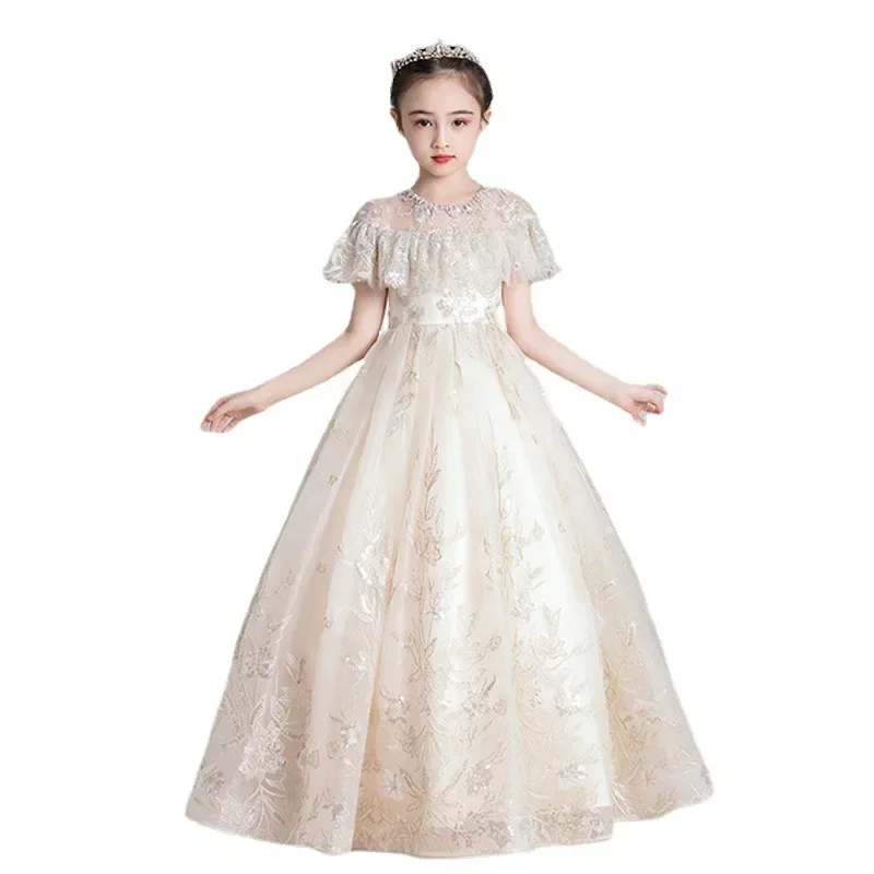 Bambini 2024 nuova ragazza soffice garza alla moda Flower Girl Wedding Host Piano Performance Dress