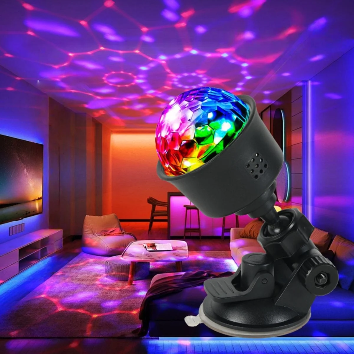 1pc Colorful Rotating Magic Ball Light, USB Powered, Dancing with Music Rhythm, Multi angle Adjustment, with Suction Cup
