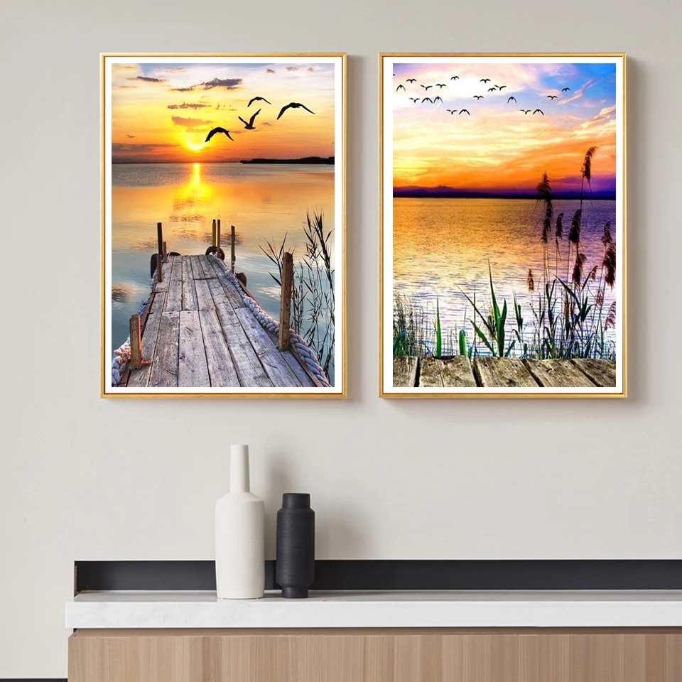 5D DIY Diamond Painting Landscape Coastal Sunset Rhinestone Picture Full Square/Round Diamond Embroidery Mosaic Decoration Gift