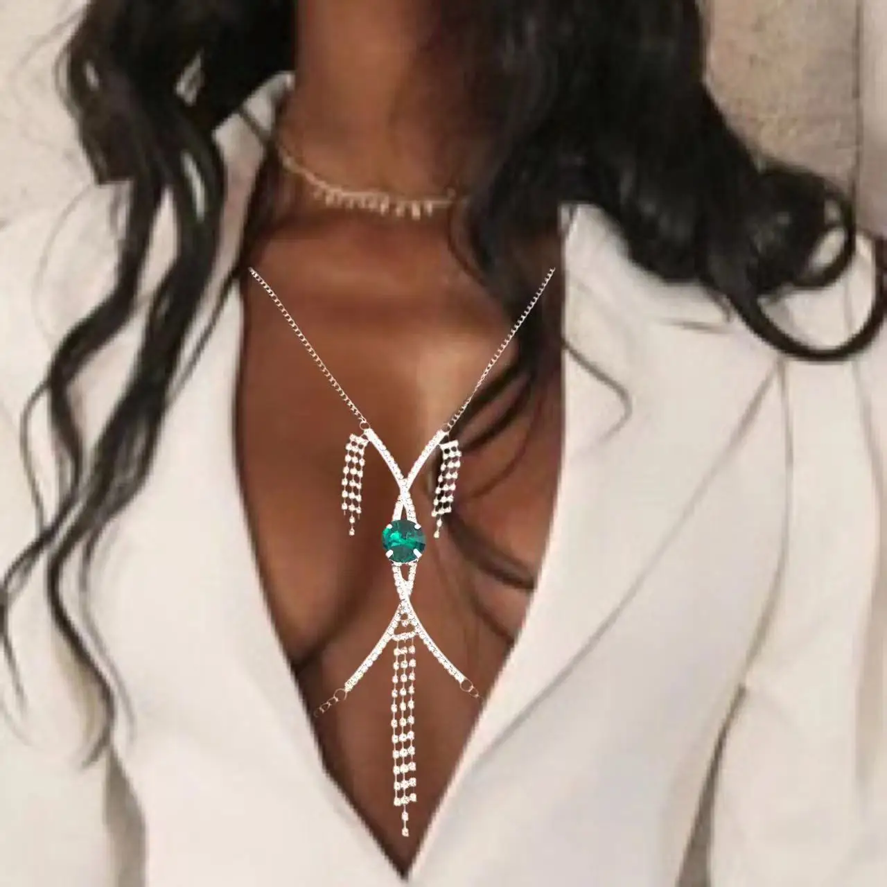 Collier de luxe avec strass multicolores pour femmes, soutien-gorge, croix cristal, sexy, collier de luxe, chaîne de corps en verre, bikini, bijoux cadeau, 2022