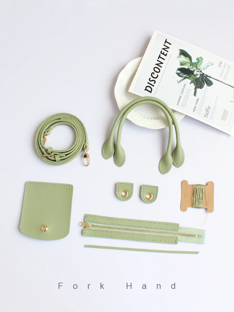 

Handmade Fork -SJ Dumpling Bag Leather Set with Magnetic Bule Upaded Version Sewing Cloth Two-Layer Leather Accories