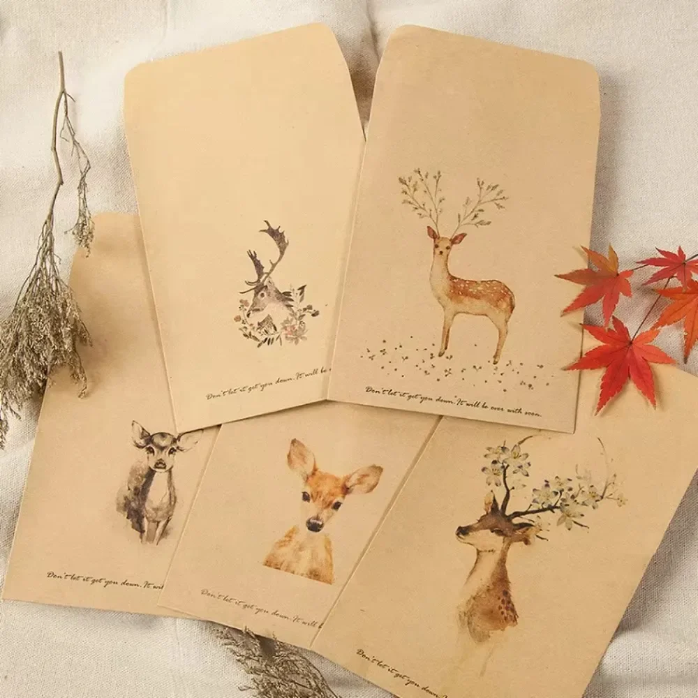 Deer Painted Paper Kraft Bitty Candy Packing Bags Envelopes Chinese Traditional Painting Christmas Party Favor Gift Bag