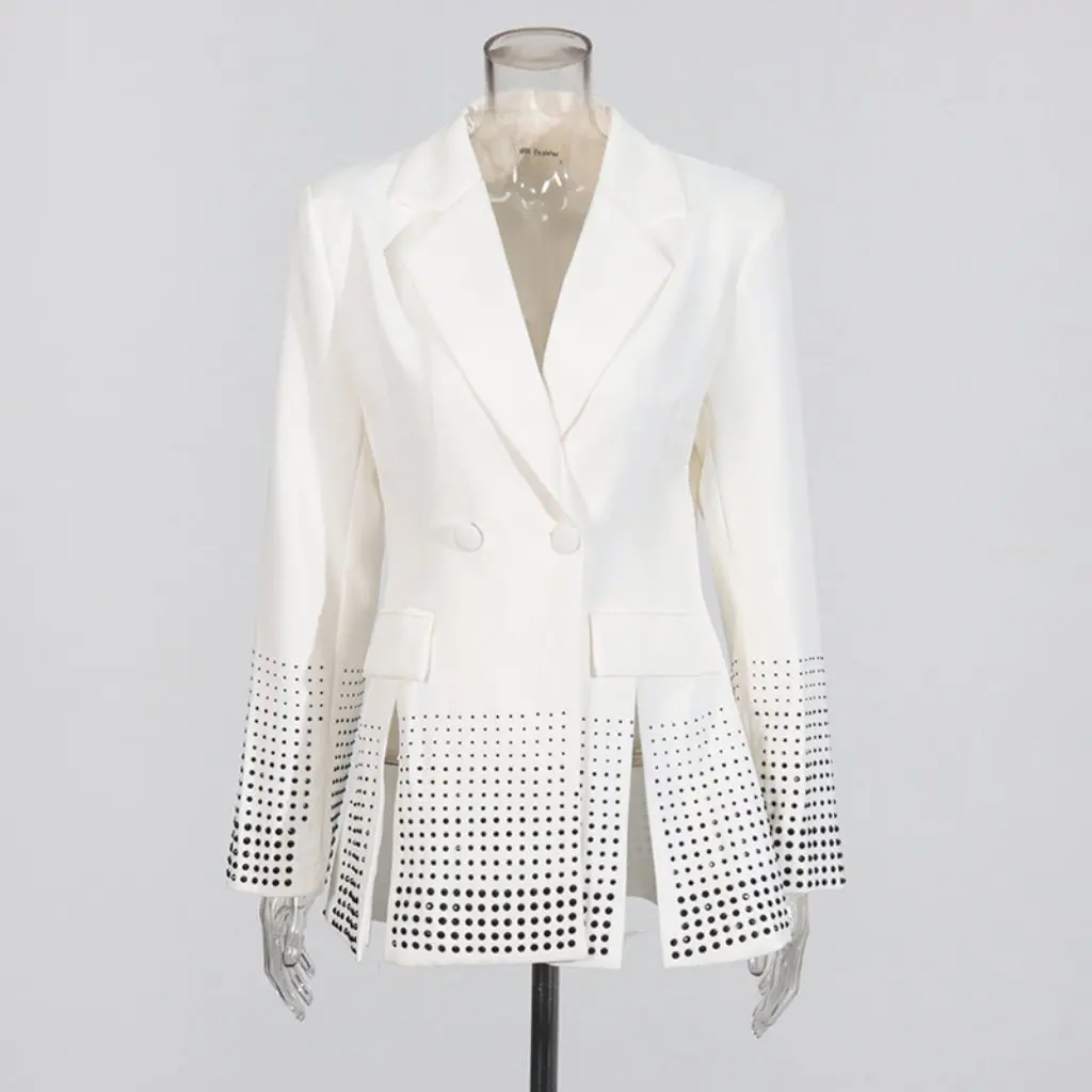

Women's Slim Fit Suit European American Style Early Spring New Rhinestone Design Temperament Hem Split Coat