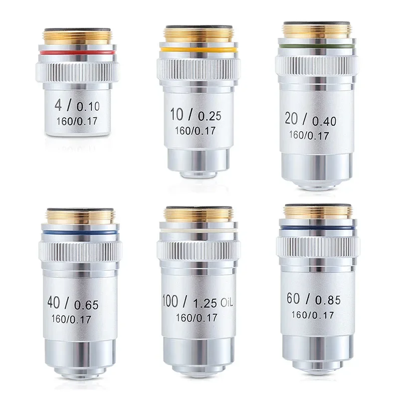 Objectif achromatique 195 mm 4X 10X 20X 40X 60X 100X RMS 20,2 mm pour microscope biologique, laboratoire, éducation - Vente chaude