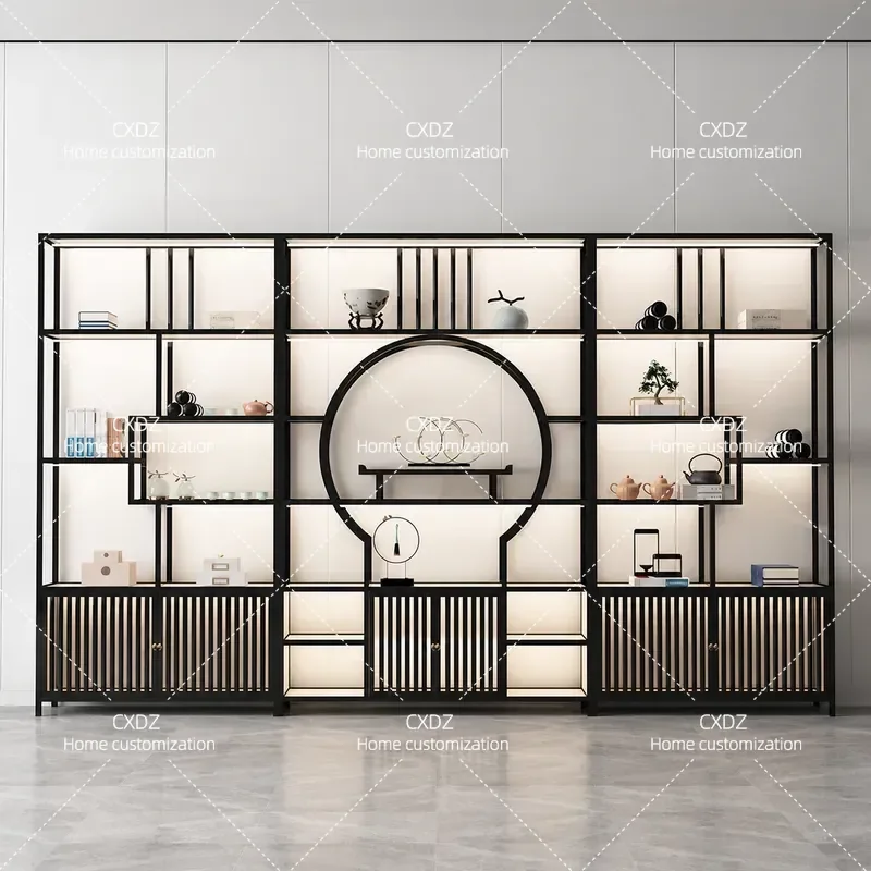 Multi Layer Floor to Ceiling Display Cabinet Bookshelf with Ornaments for Tea Room Living Room Home Decor Storage Shelf