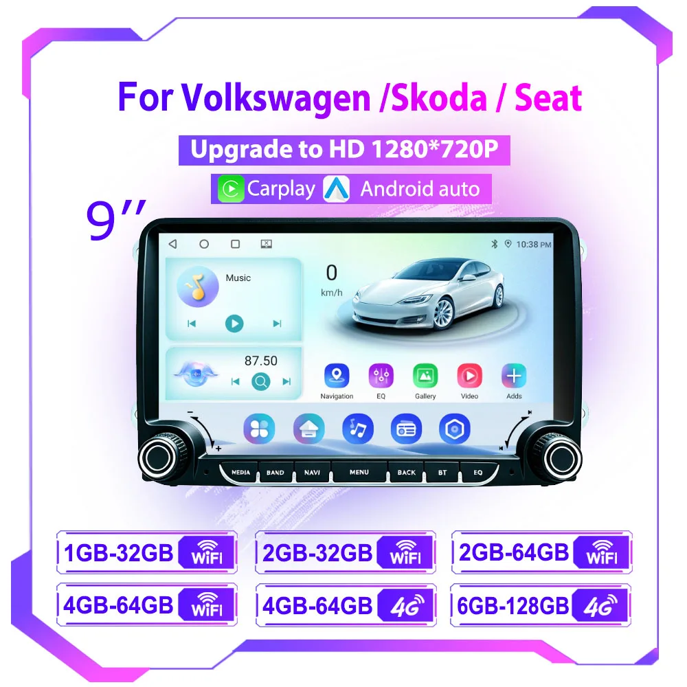 Autoradio Android 15 9'' pour VW Volkswagen Skoda Octavia Golf 5 Touran Passat B6 Polo Jetta Lecteur Multimédia Navigation GPS Stéréo