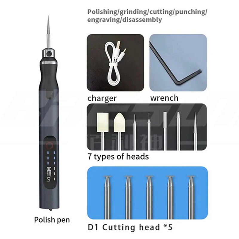 Stylo de meulage électrique sans fil, graveur réglable à vitesse D1, rectifieuse, mini ensemble d'outils de polissage, stylo de gravure bricolage