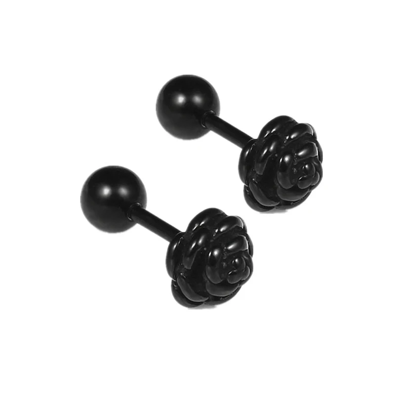 1 Pair Punk Small Black Stud Earrings For Women/Men Boy Zircon Geometry Stainless Steel Gothic Jewelry Accessories Best Gifts